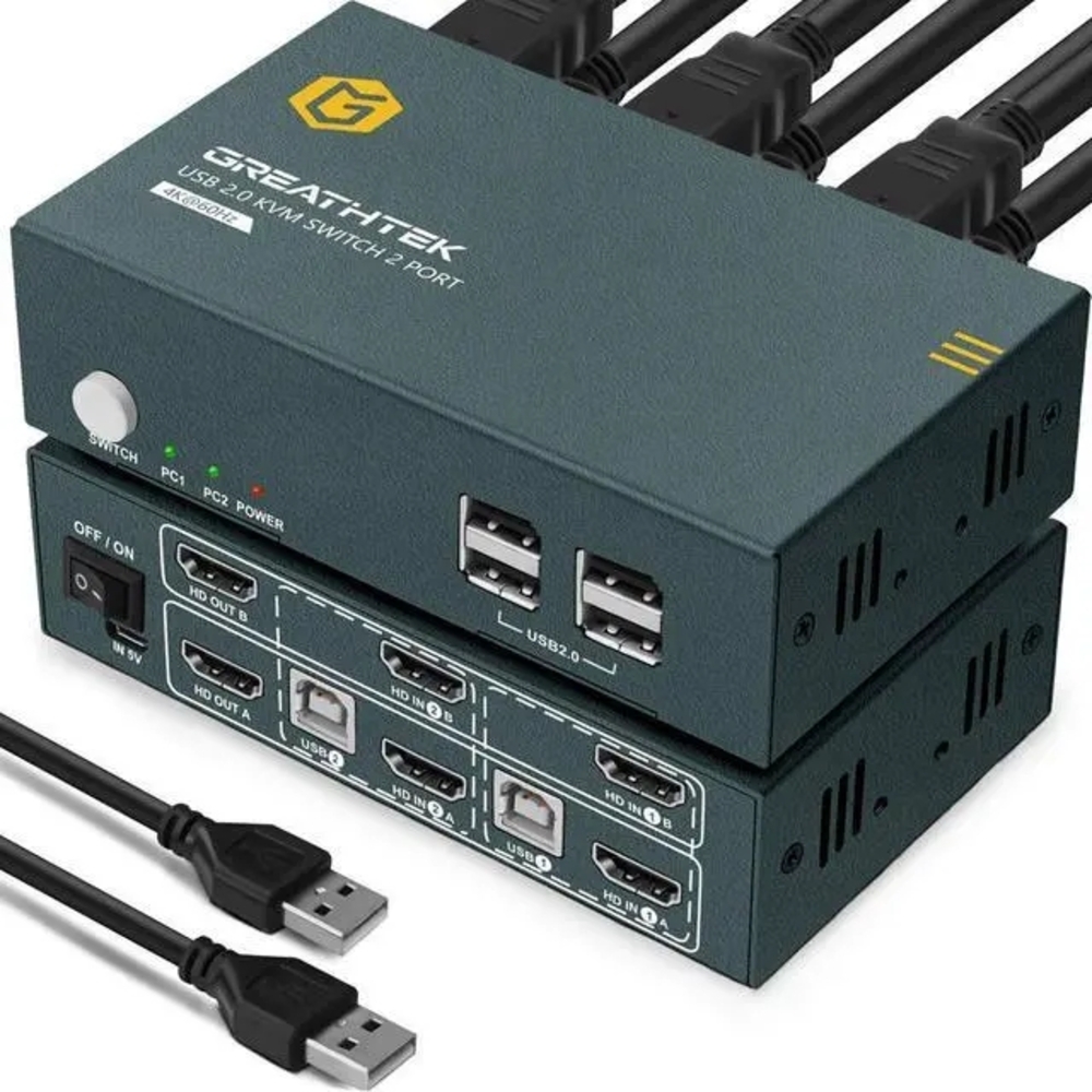 USB 2.0 KVM Switch 2-Port - Gray